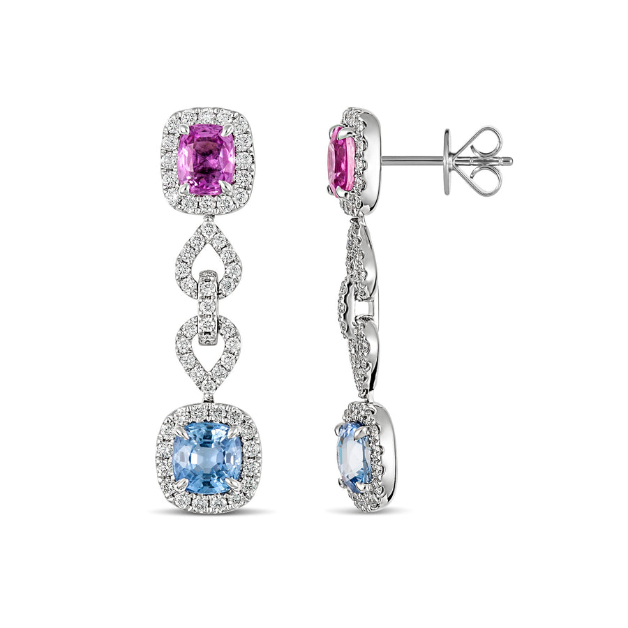 Regal Collection® Multi Shape Coloured Sapphire and Diamond Drop Earrings | White Gold