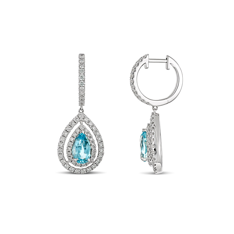 Regal Collection® Pear Cut Aquamarine Gemstone and Diamond Halo Earrings | White Gold