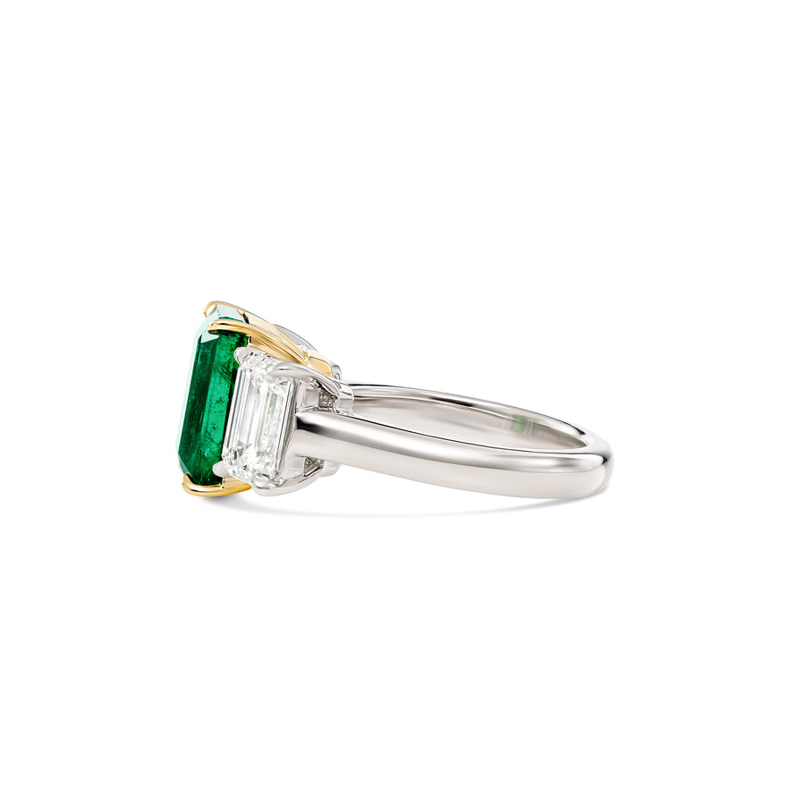 High Jewellery Three Stone Emerald Cut Diamond Ring | White Gold