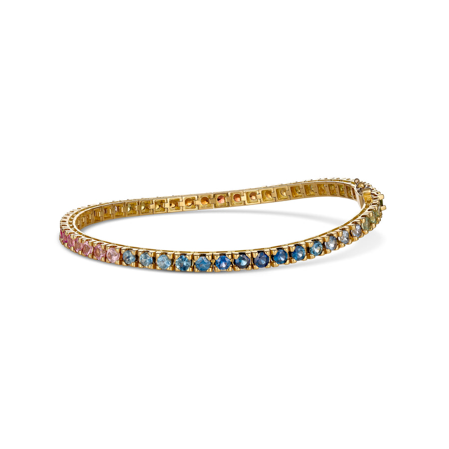 Lux Tennis Round Brilliant Cut Rainbow Sapphire Bracelet | Yellow Gold
