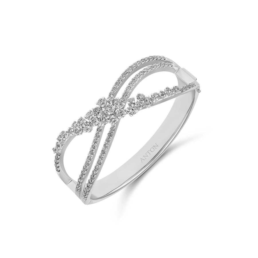 Galaxy Wave Diamond Cluster Bangle  | 18K White Gold