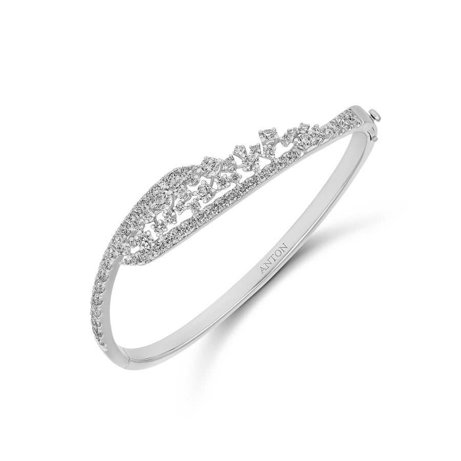 Galaxy Diamond Cluster Bangle | 18K White Gold