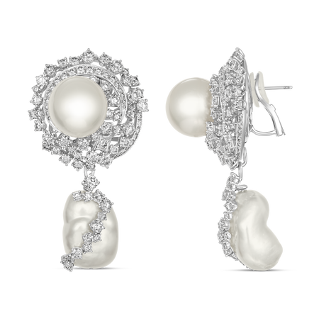 High Jewellery Galaxy Gala Pearl and Diamond Detachable Drop Earrings | 18K White Gold