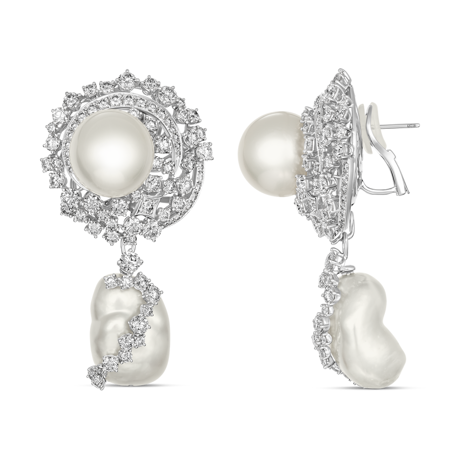 High Jewellery Galaxy Gala Pearl and Diamond Detachable Drop Earrings | 18K White Gold
