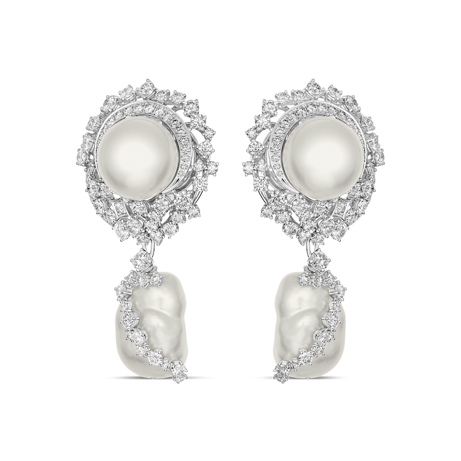 High Jewellery Galaxy Gala Pearl and Diamond Detachable Drop Earrings | 18K White Gold