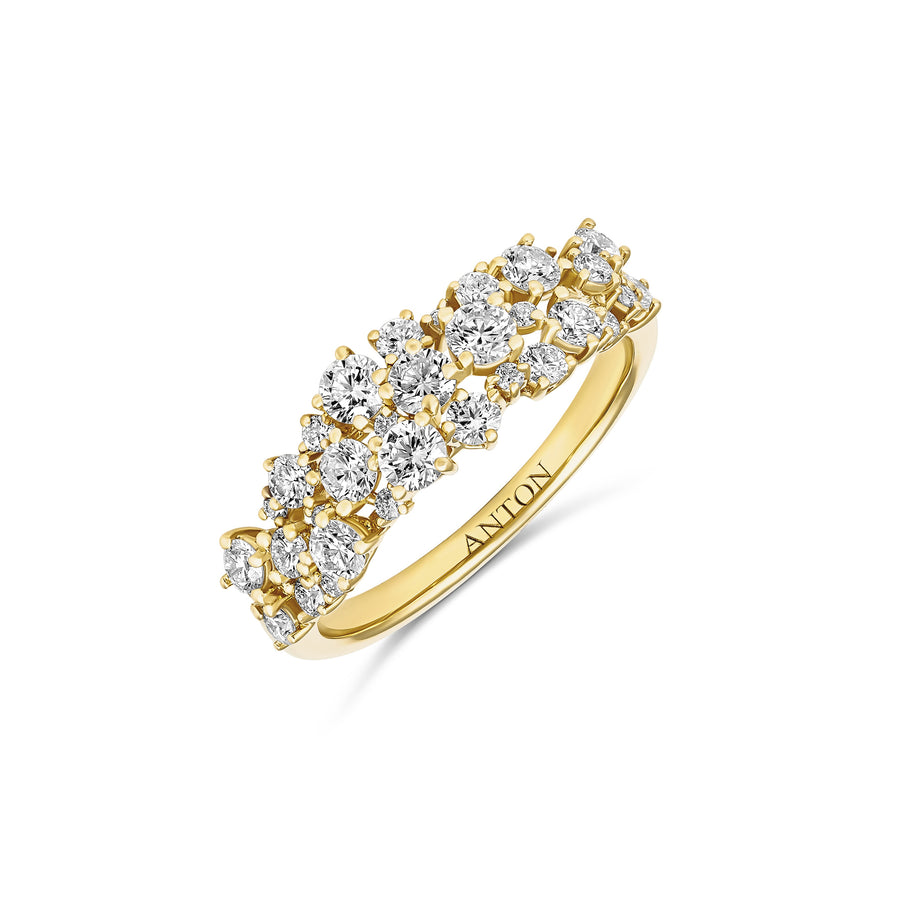 Galaxy Cluster Round Brilliant Cut Diamond Ring | 18K Yellow Gold