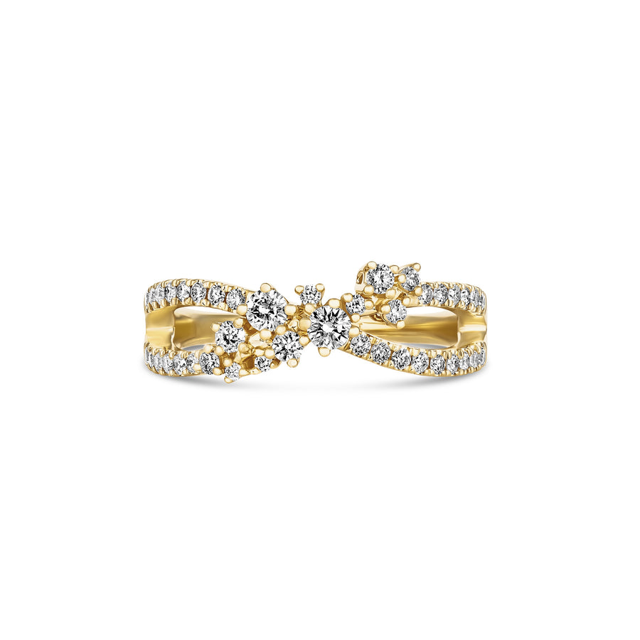 Galaxy Vine Curved Round Brilliant Cut Diamond Ring | 18K Yellow Gold