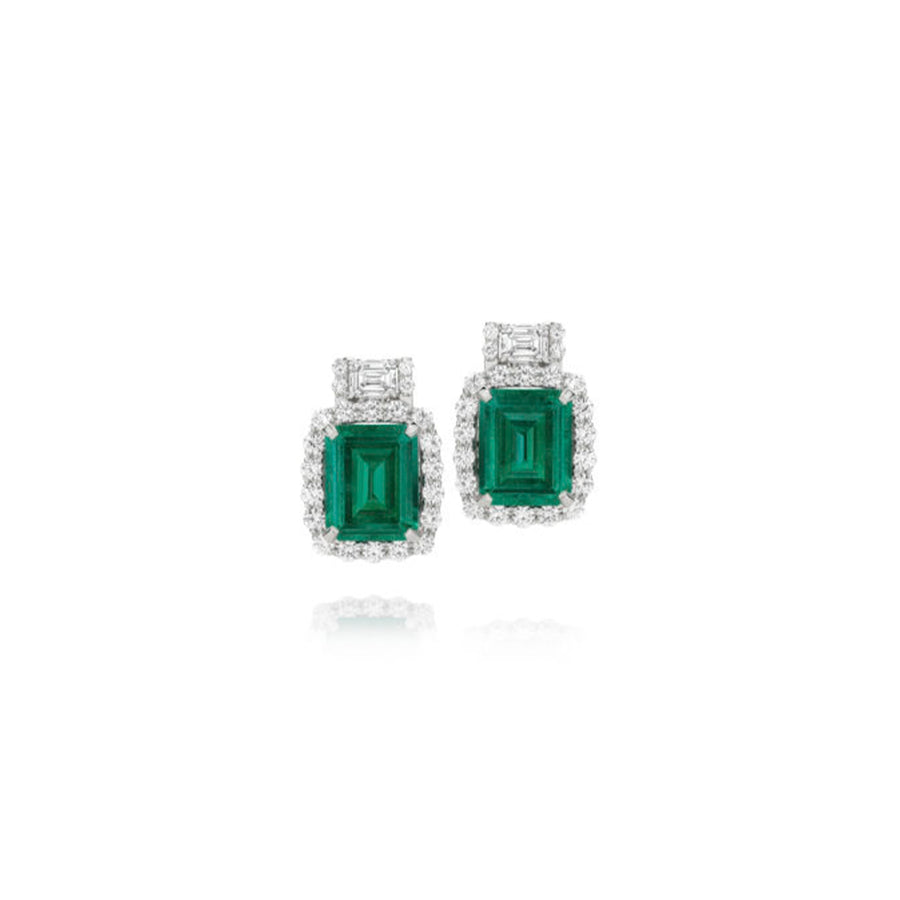 High Jewellery Collection Emerald Cut Diamond Halo Earrings | Platinum