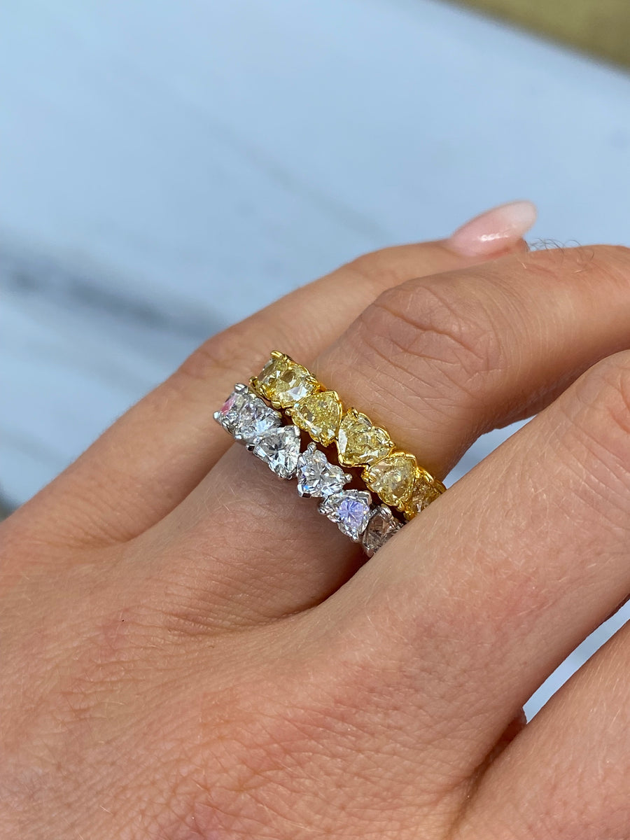 Riviera Heart Shaped Fancy Yellow Diamond Eternity Ring | 18K Yellow Gold