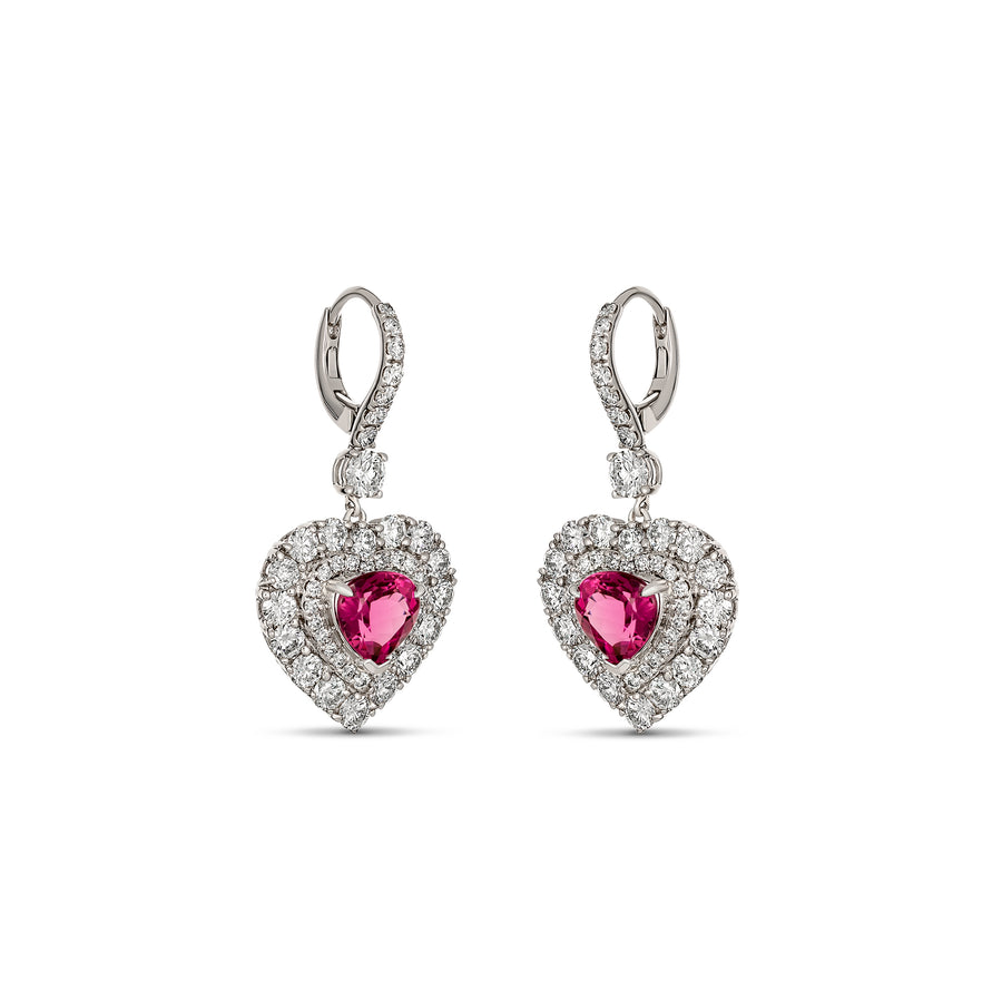 Regal Collection® Heart Shaped Pink Tourmaline Gemstone and Diamond Earrings | White Gold