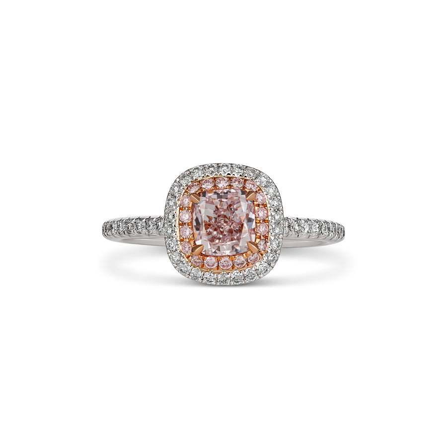 Classic Engagement Cushion Cut Pink Diamond Ring with Halo | White Gold