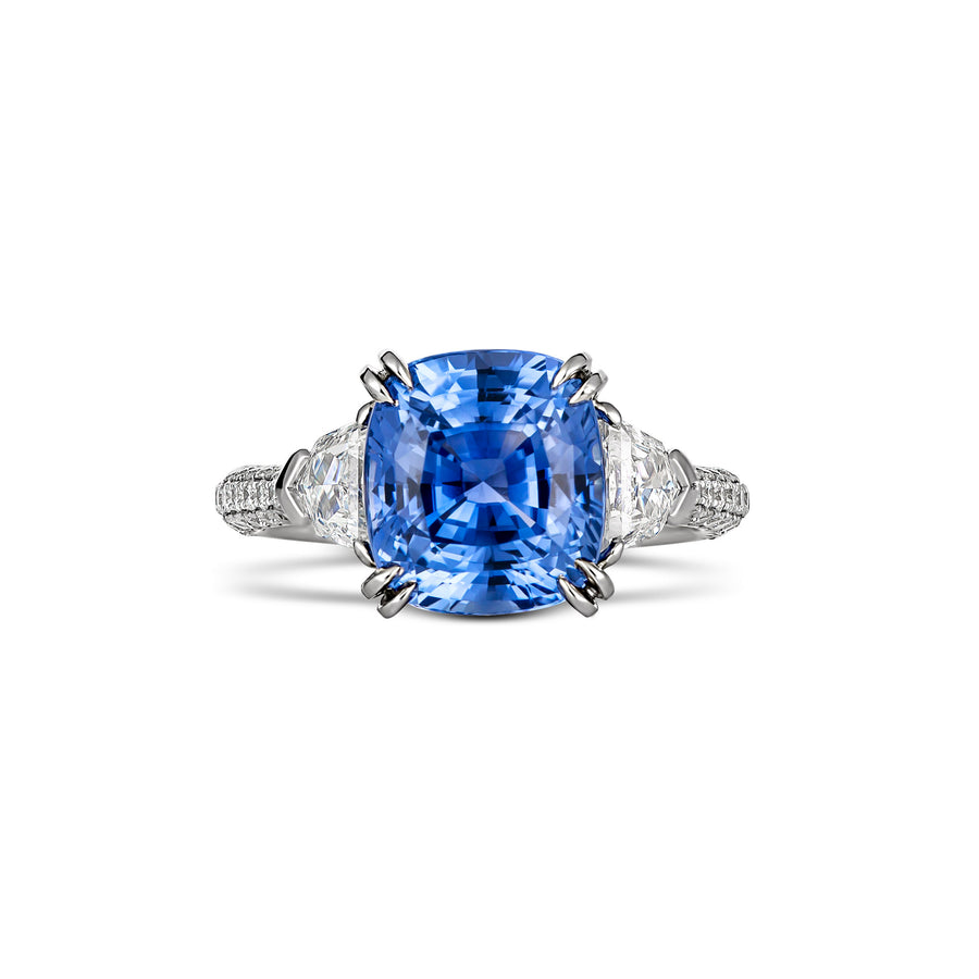 Regal Collection® Cushion Cut Sapphire and Diamond Three Stone Ring | White Gold