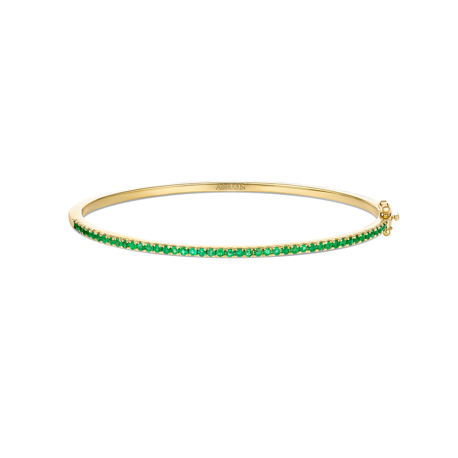 Krisscut Half Moon Emerald Gemstone Bangle | 18K Yellow Gold