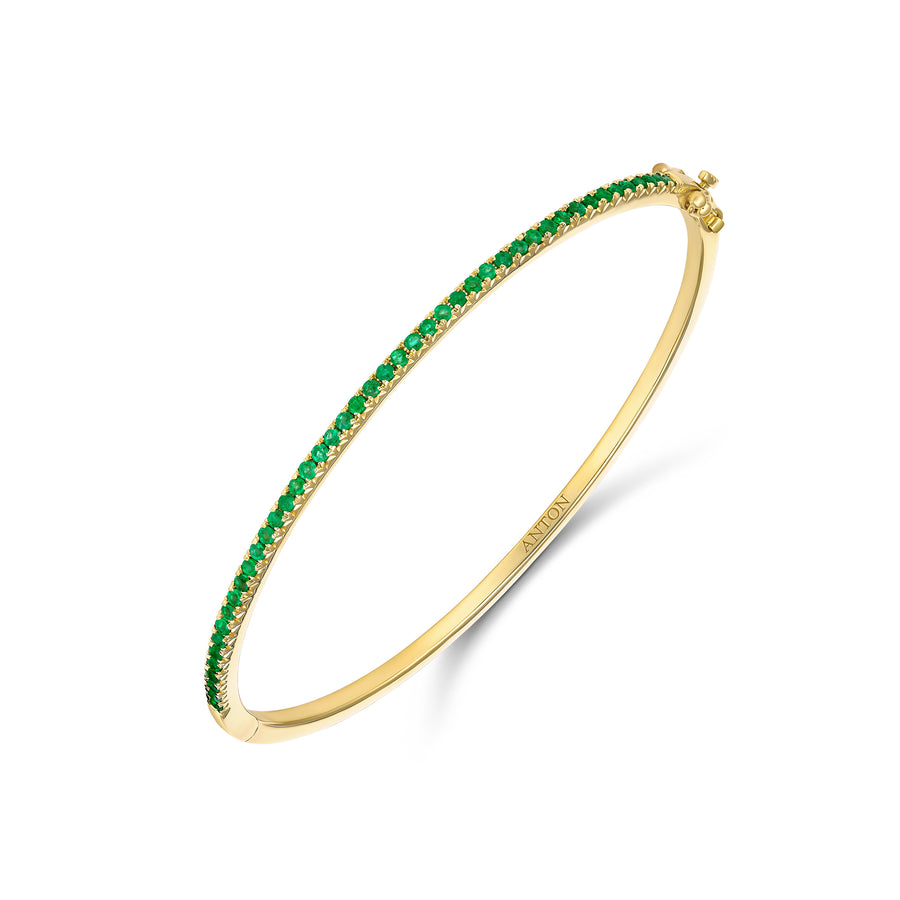 Krisscut Half Moon Emerald Gemstone Bangle | 18K Yellow Gold