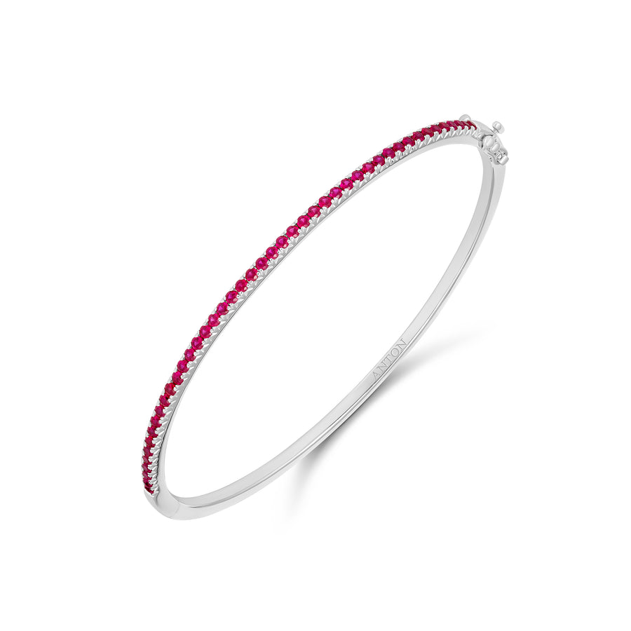 Krisscut Half Moon Ruby Gemstone Bangle | 18K White Gold