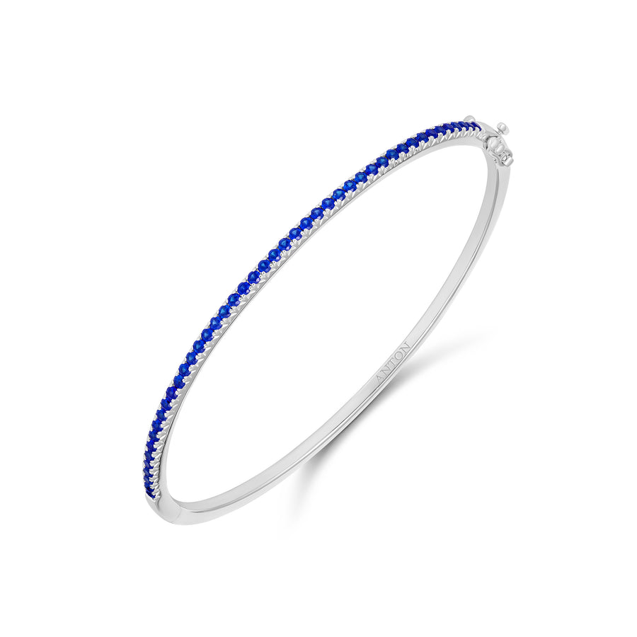 Krisscut Half Moon Sapphire Gemstone Bangle | 18K White Gold