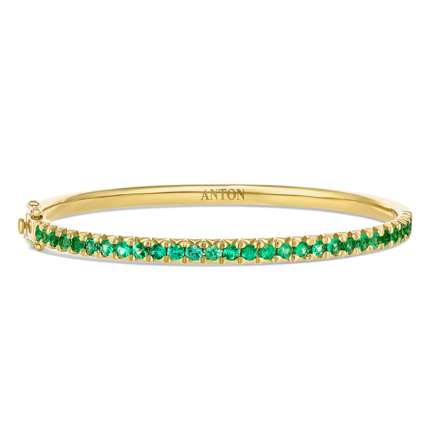 Krisscut Half Moon Emerald Gemstone Medium Bangle | 18K Yellow Gold