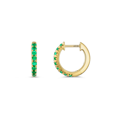 Krisscut Half Moon Emerald Huggies Mini | 18K Yellow Gold