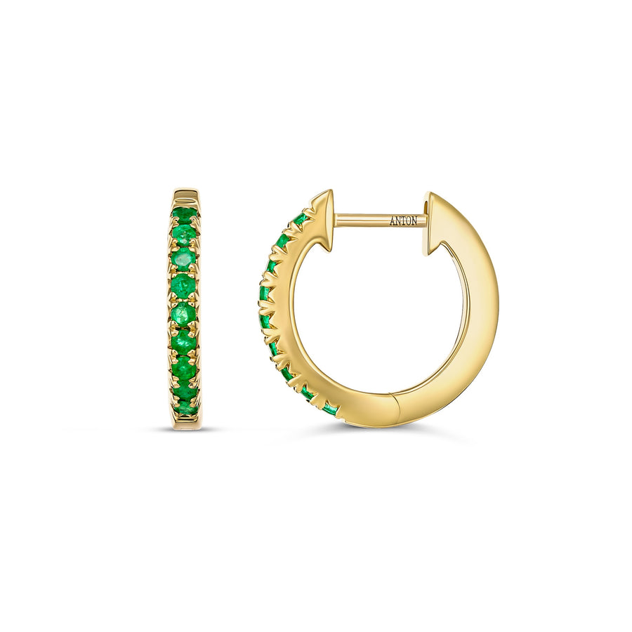 Krisscut Half Moon Emerald Huggies Small | 18K Yellow Gold