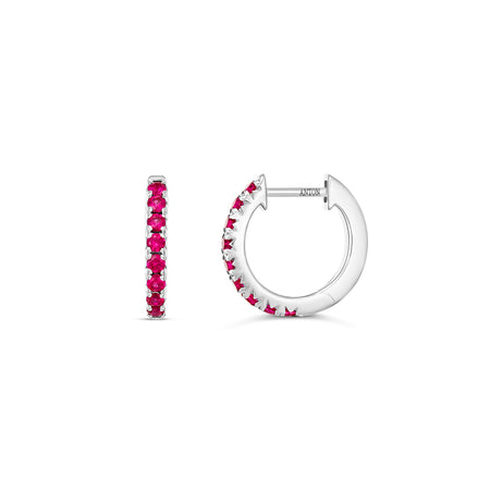 Krisscut Half Moon Ruby Huggies Mini | 18K White Gold