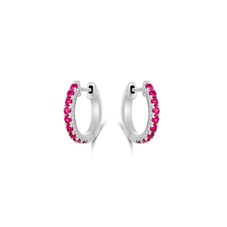 Krisscut Half Moon Ruby Huggies Mini | 18K White Gold