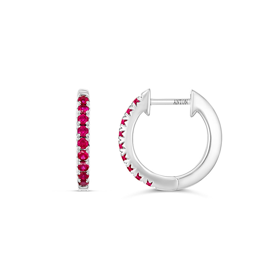 Krisscut Half Moon Ruby Huggies Small | 18K White Gold