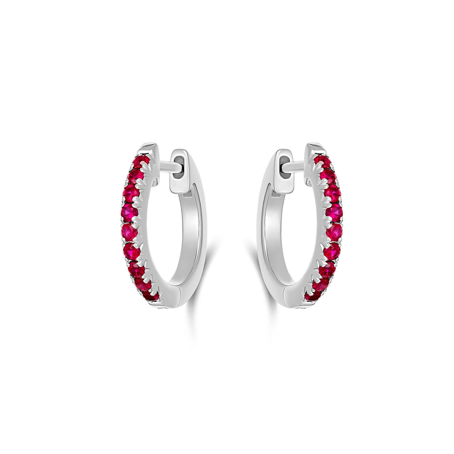 Krisscut Half Moon Ruby Huggies Small | 18K White Gold