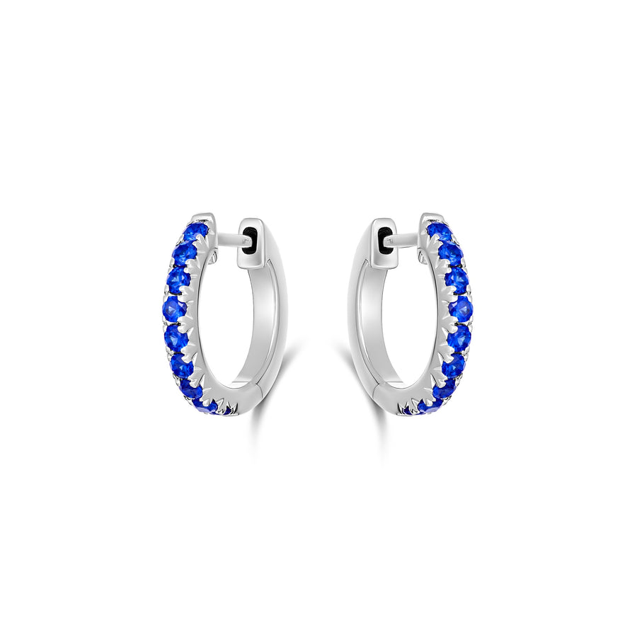 Krisscut Half Moon Sapphire Huggies Mini | 18K White Gold