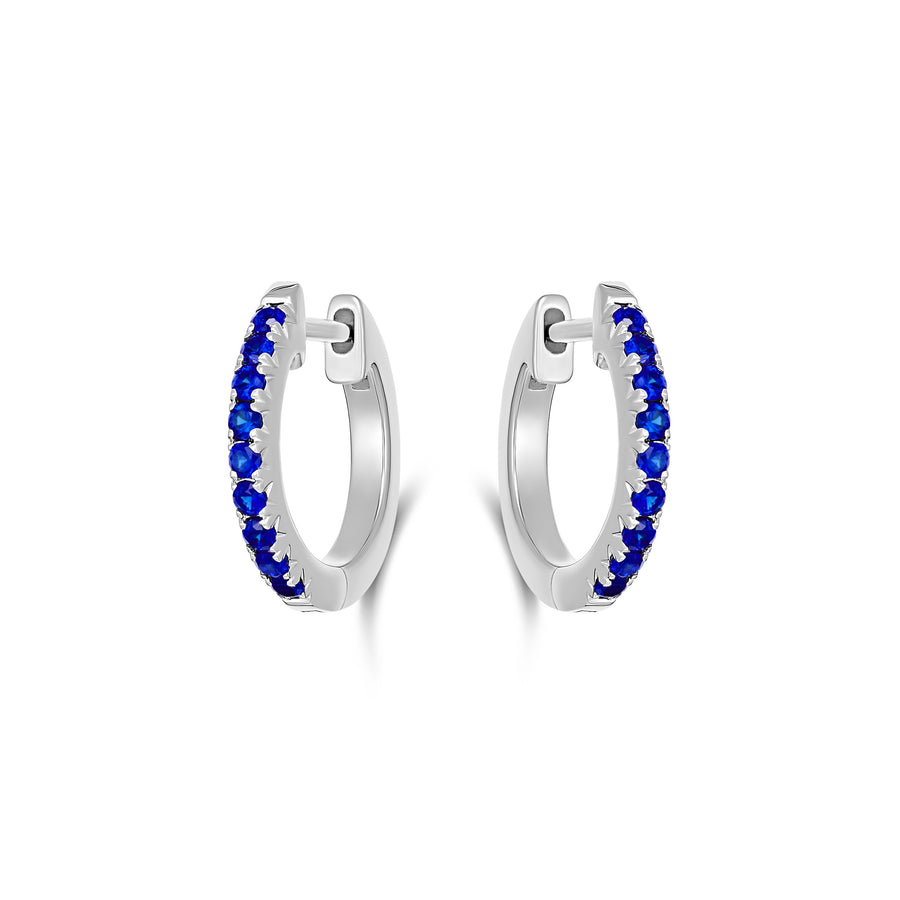 Krisscut Half Moon Sapphire Huggies Small | 18K White Gold