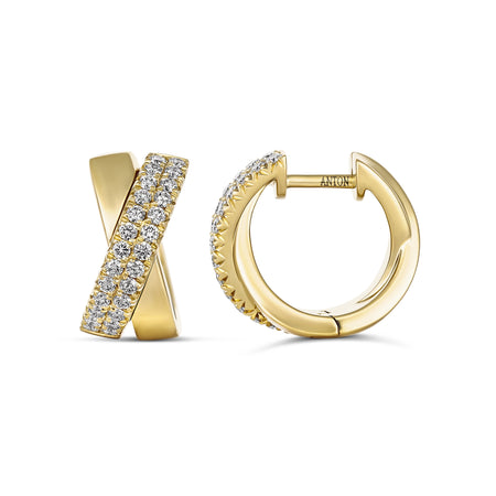 Krisscut Eclipse Crossover Diamond Hoops | 18K Yellow Gold