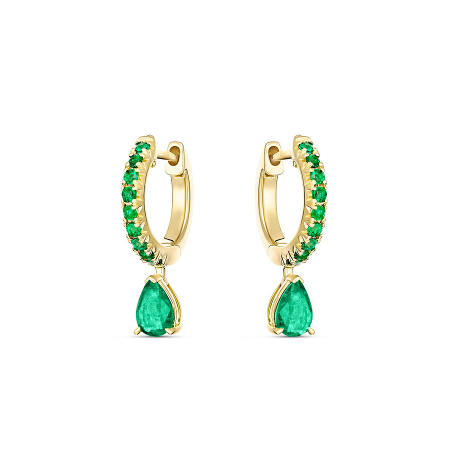 Krisscut Pear Cut Emerald Gemstone Drop Earrings | 18K Yellow Gold