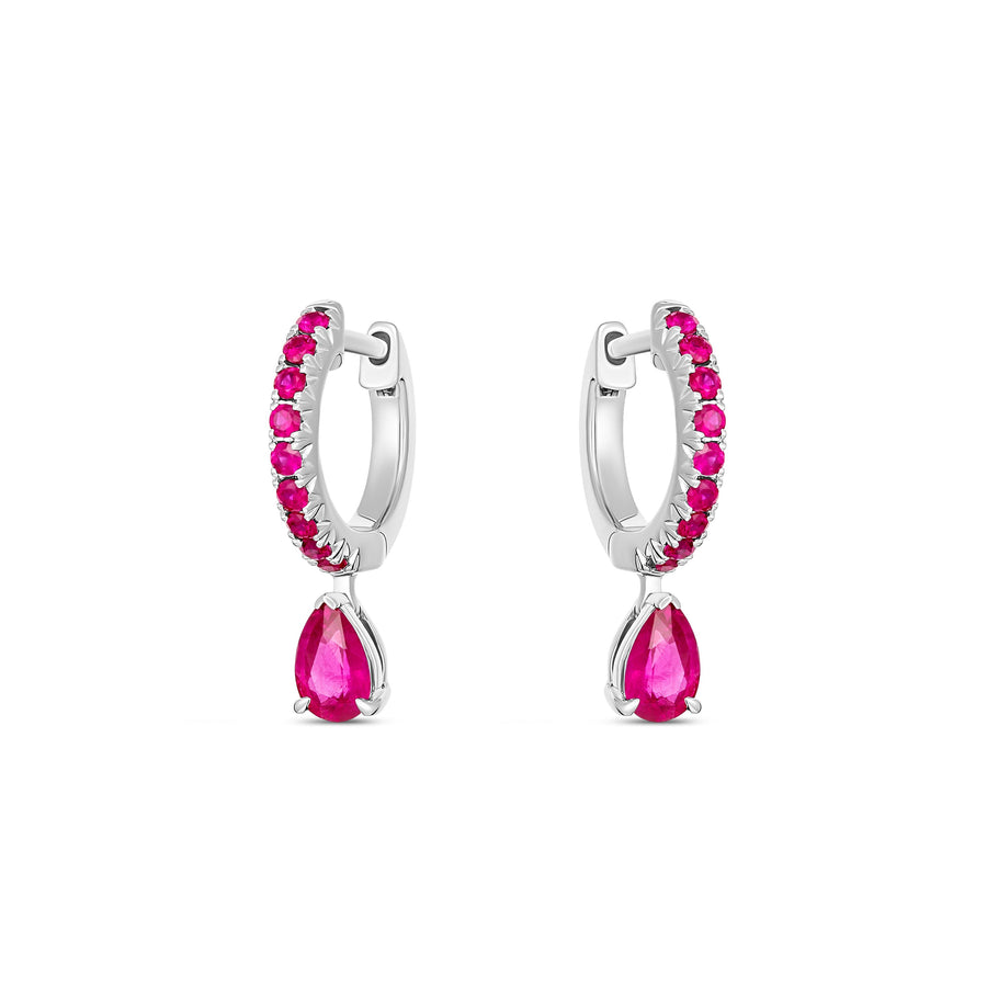 Krisscut Pear Cut Ruby Gemstone Drop Earrings | 18K White Gold