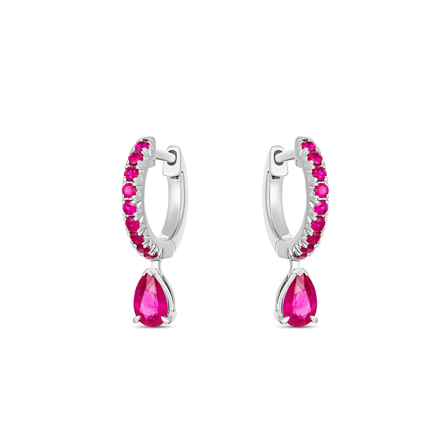 Krisscut Pear Cut Ruby Gemstone Drop Earrings | 18K White Gold