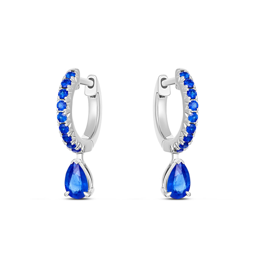 Krisscut Pear Cut Sapphire Gemstone Drop Earrings | 18K White Gold