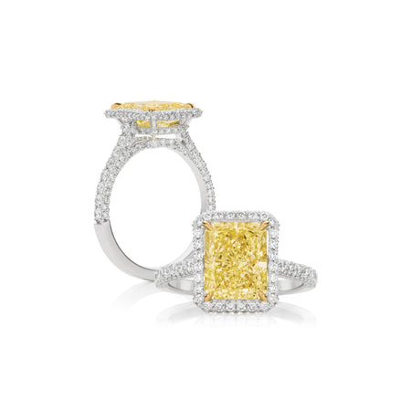 Hello Yellow® Radiant Diamond with Fine Halo Ring | 18K White Gold