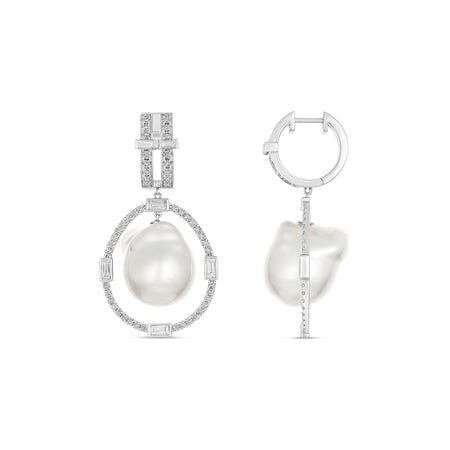 Lighthouse® Nimbus Baroque South Sea Pearl Drop Huggies | 18K White Gold