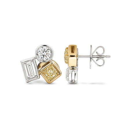 Luminous Multi-Shape Diamond Stud Earrings | 18K Yellow and White Gold