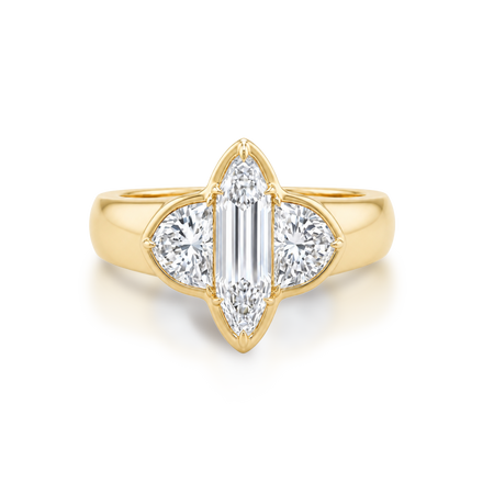 Luminous Marquise Cut and Half Moon Diamond Ring | 18K Yellow Gold