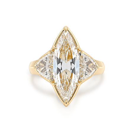 Luminous Marquise and Cadillac Three Stone Diamond Ring | 18K Yellow Gold