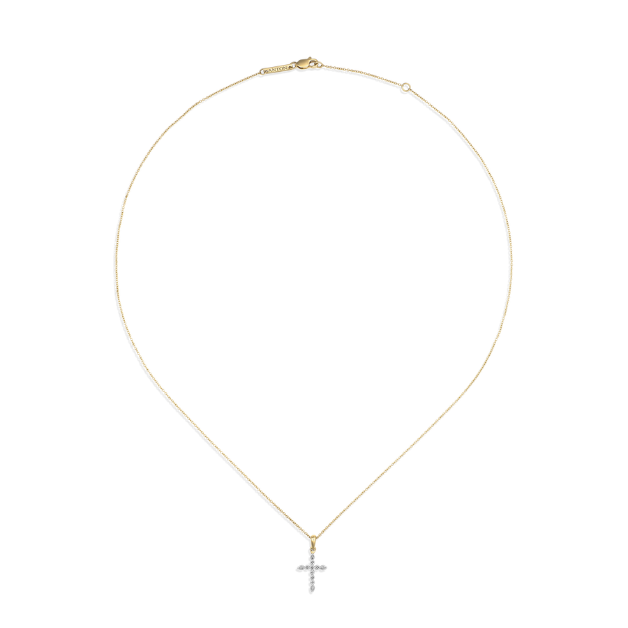 Little Rocks® Verity Diamond Cross Necklace | 18K Yellow and White Gold