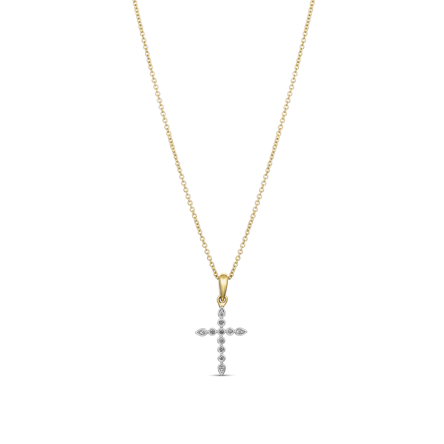Little Rocks® Verity Diamond Cross Necklace | 18K Yellow and White Gold