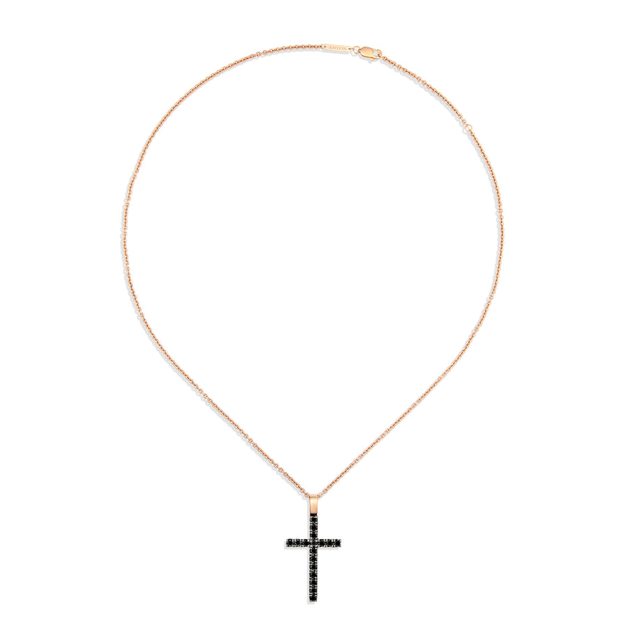 Lux Black Diamond Cross Necklace | 18K Rose Gold