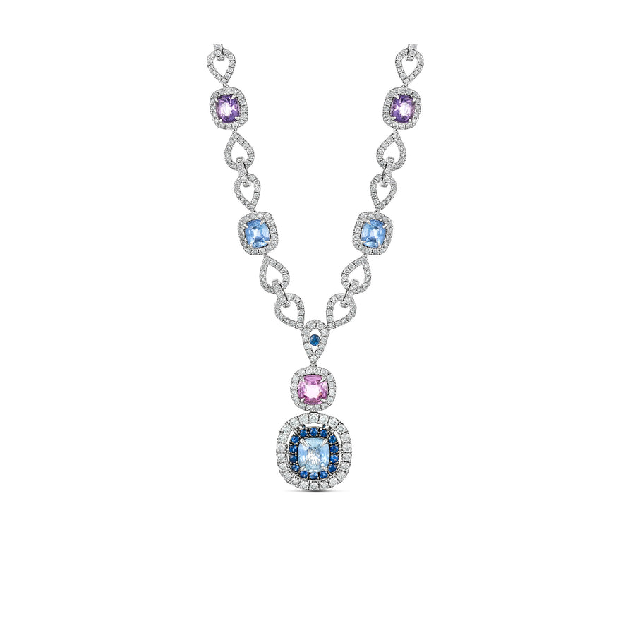 Regal Collection® Multi Shape Coloured Sapphire and Diamond Necklace | White Gold