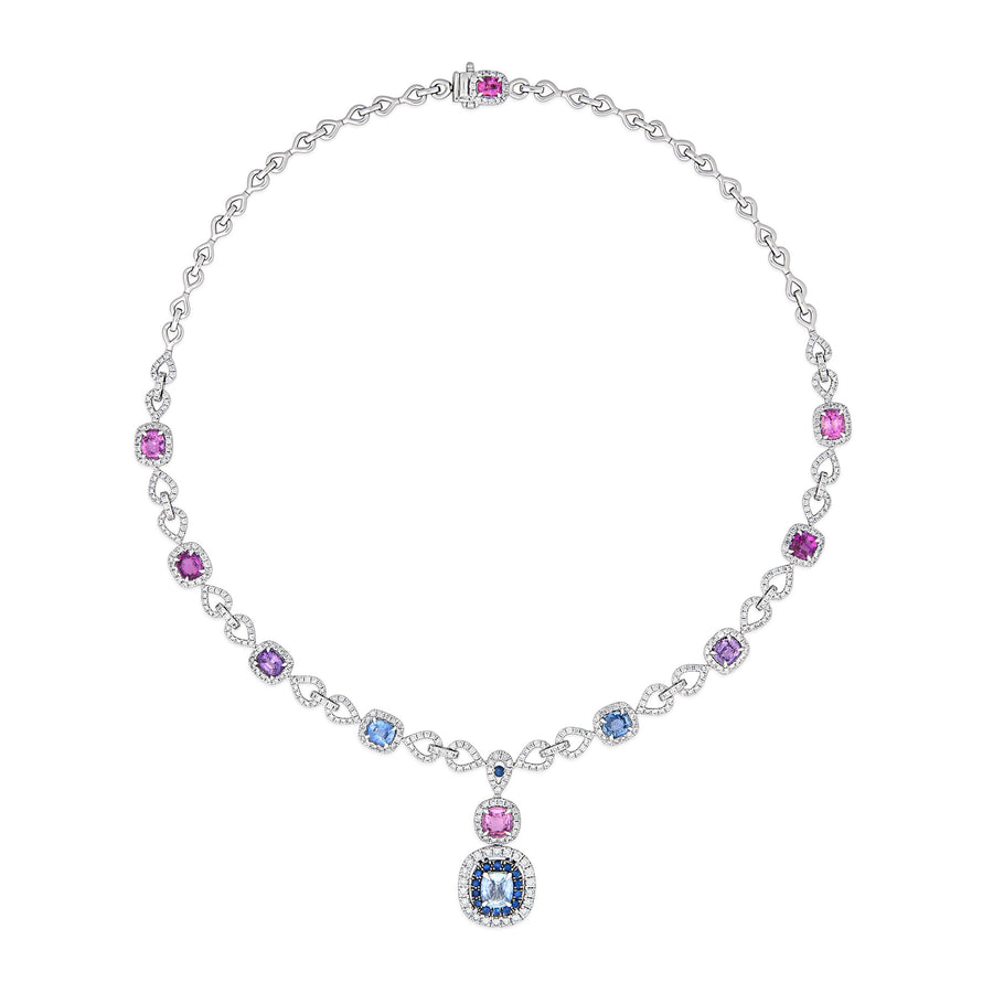 Regal Collection® Multi Shape Coloured Sapphire and Diamond Necklace | White Gold