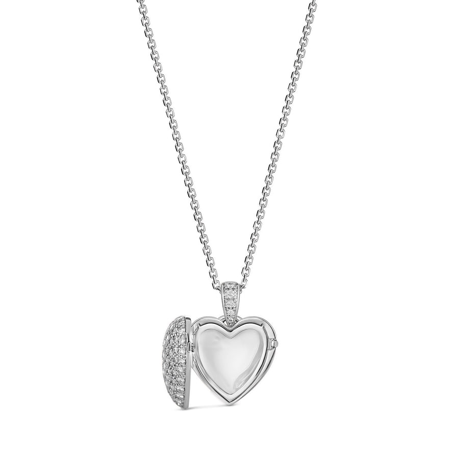Classic Diamond Locket Pendant Necklace | White Gold