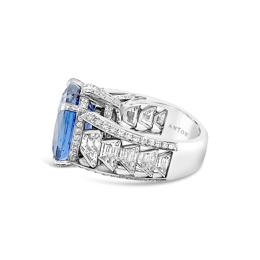 High Jewellery Collection Cushion Cut Sapphire and Diamond Ring