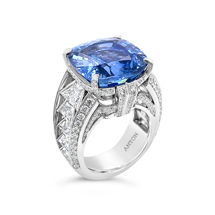 High Jewellery Collection Cushion Cut Sapphire and Diamond Ring