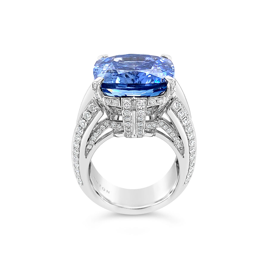 High Jewellery Collection Cushion Cut Sapphire and Diamond Ring