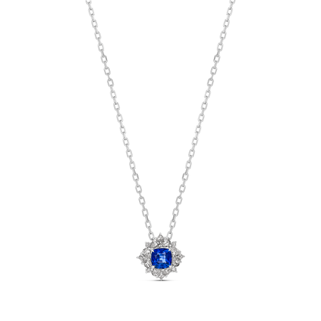 Regal Collection® Cluster Sapphire and Diamond Pendant Necklace | 18K White Gold