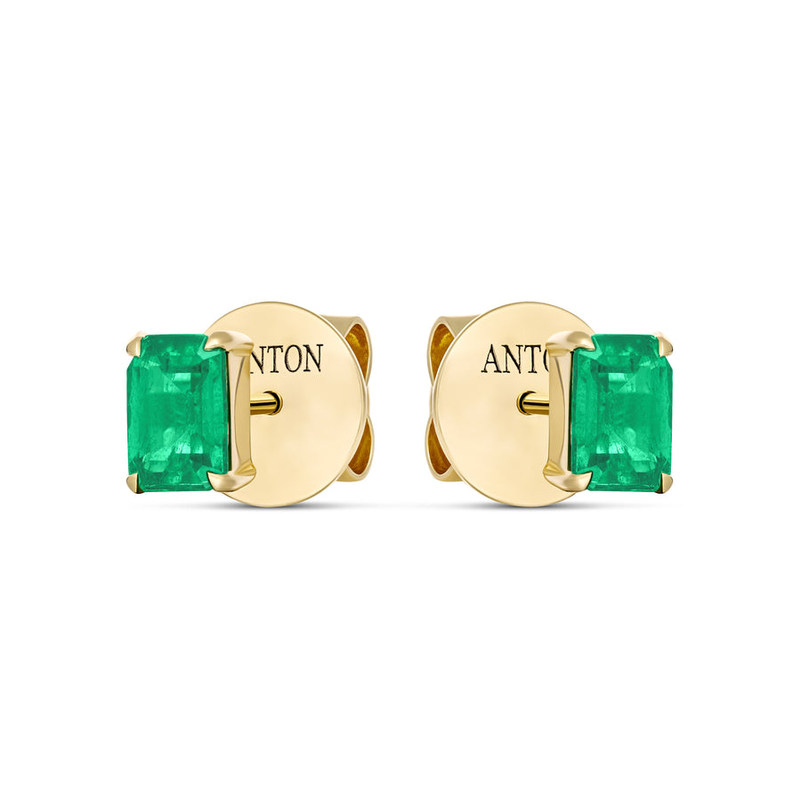 Riviera Emerald Cut Emerald Gemstone Studs | Yellow Gold
